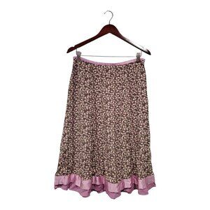 J. Jill Women's Floral A-Line Purple Satin Trimmed Skirt Ruffles Zip Size 8